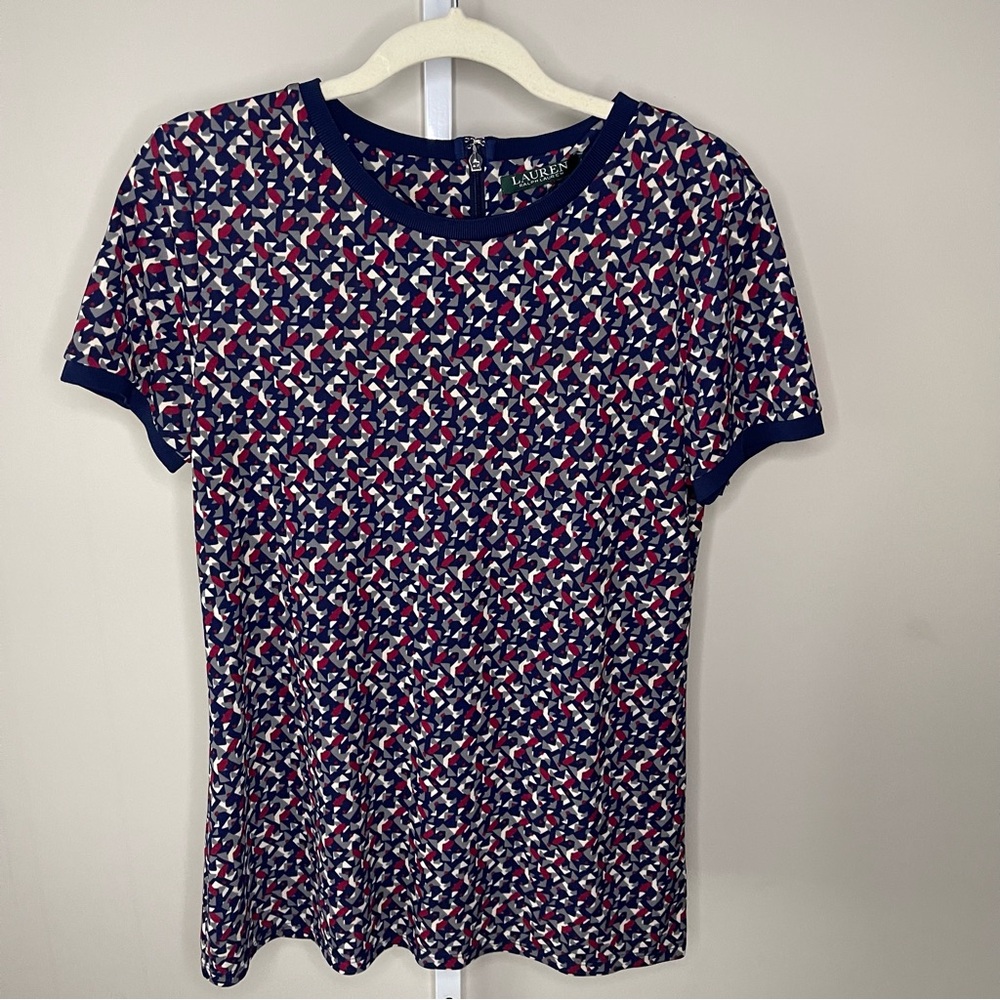 Lauren Ralph Lauren Geometric Print Short Sleeve Top Size L